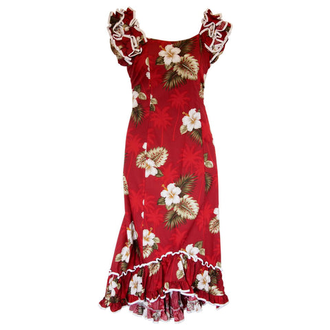Lava Red Short Hawaiian Sarong Floral Dress