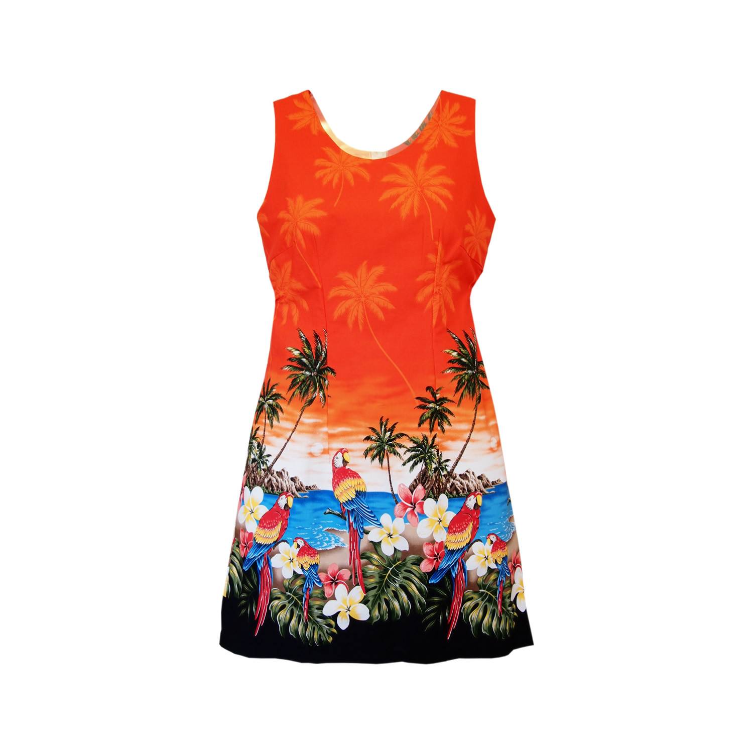 Parrot-Dise Orange Short Hawaiian Tank Floral Dress – PapayaSun