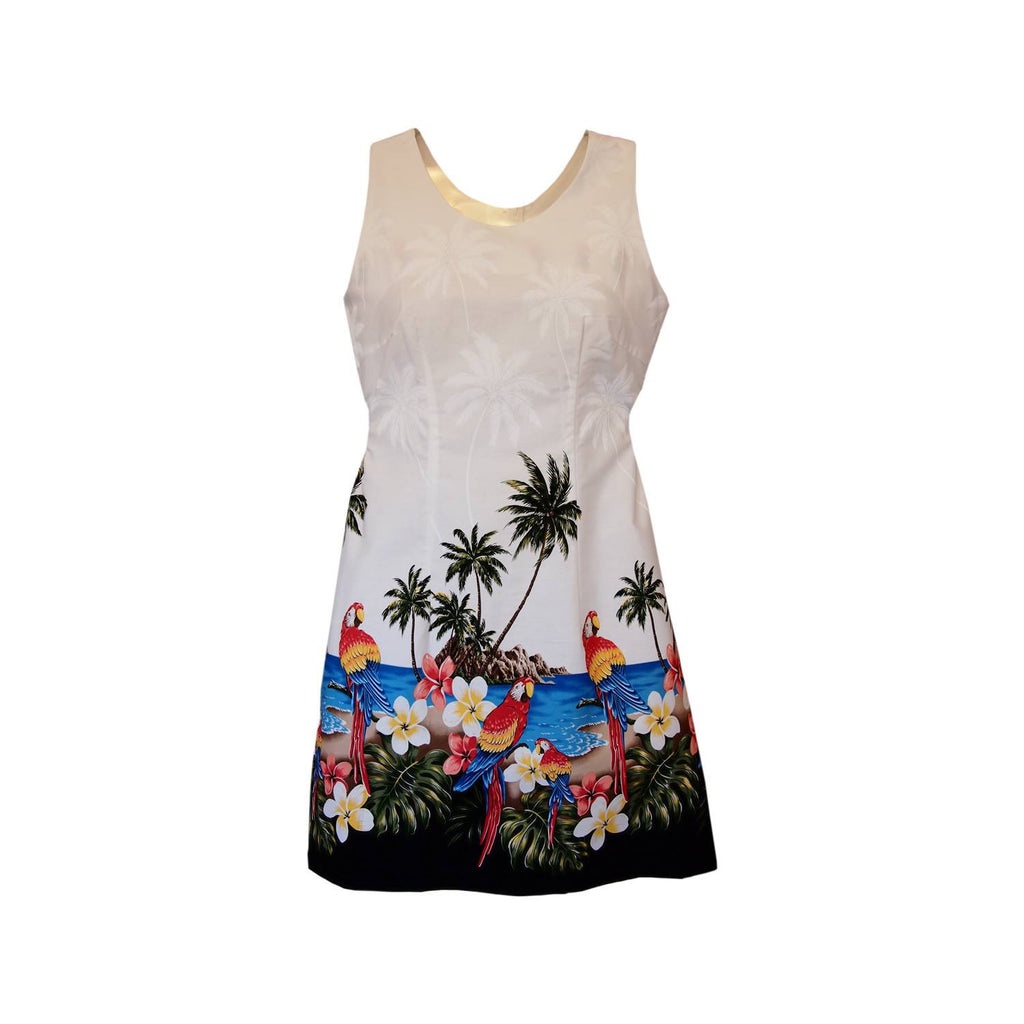 Parrot-Dise White Short Hawaiian Tank Floral Dress - PapayaSun