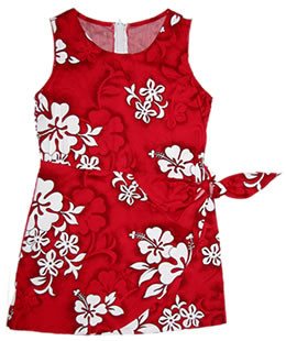 Seastar Red Hawaiian Girl's Sarong Floral Dress - PapayaSun