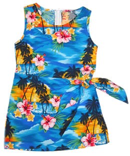 Skyburst Blue Hawaiian Girl's Sarong Floral Dress - PapayaSun