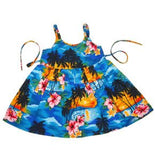 Skyburst Blue Hawaiian Girl's Sundress with Elastic Straps - PapayaSun