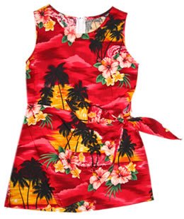 Sunburst Red Hawaiian Girl's Sarong Floral Dress - PapayaSun