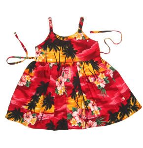 Sunburst Red Hawaiian Girl's Sundress with Elastic Straps - PapayaSun
