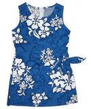 Waves Blue Hawaiian Girl's Sarong Floral Dress - PapayaSun
