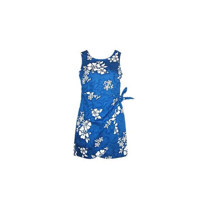 Waves Blue Short Hawaiian Sarong Floral Dress - PapayaSun