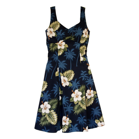 Parrot-Dise Blue Short Hawaiian Tank Floral Dress