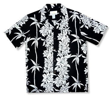 Bamboo Panel Black Hawaiian Rayon Aloha Camp Shirt - PapayaSun
