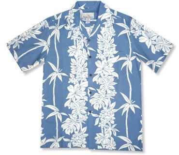 Bamboo Panel Blue Hawaiian Rayon Aloha Camp Shirt - PapayaSun