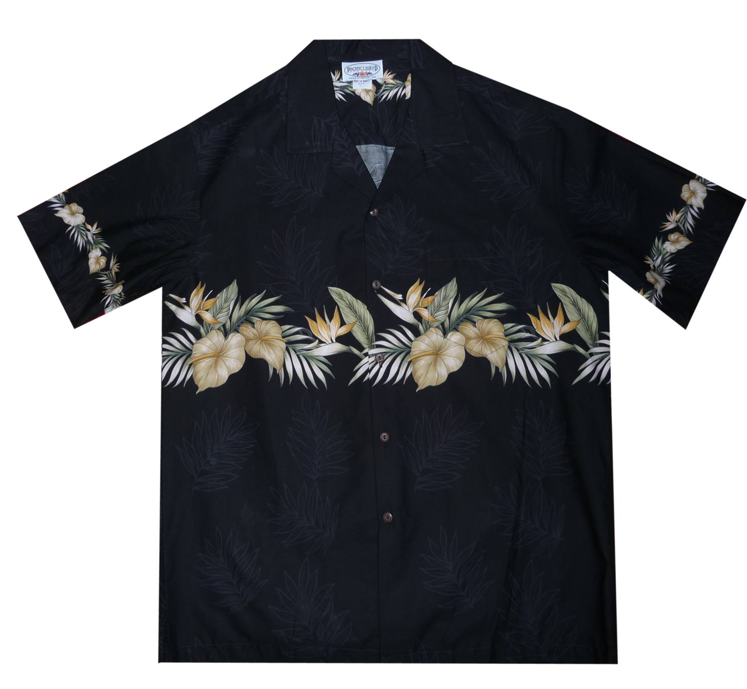 Bird of Paradise Black Hawaiian Border Aloha Sport Shirt – PapayaSun