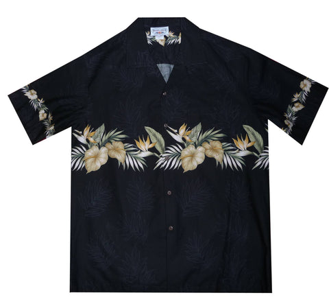 Old Hawaii Black Hawaiian Border Aloha Sport Shirt