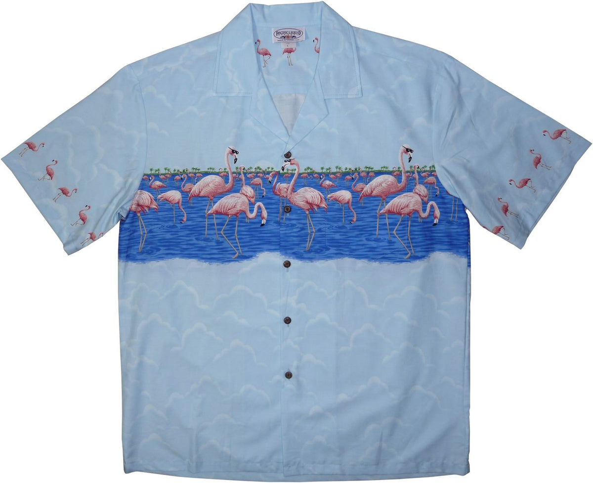 Flamingo Blue Hawaiian Border Aloha Sport Shirt - PapayaSun