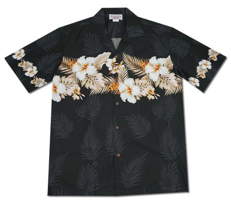 Hibiscus Black Hawaiian Border Aloha Sport Shirt - PapayaSun
