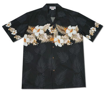 Hibiscus Black Hawaiian Border Aloha Sport Shirt – PapayaSun