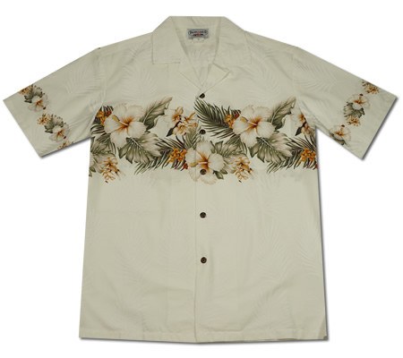 Hibiscus White Hawaiian Border Aloha Sport Shirt - PapayaSun