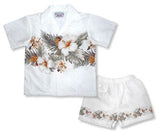 Hibiscus White Hawaiian Boy Cabana Border Shirt & Shorts Set - PapayaSun
