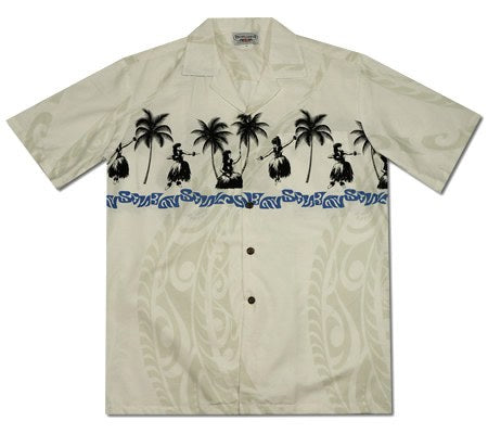 Hula Dance White Hawaiian Border Aloha Sport Shirt - PapayaSun