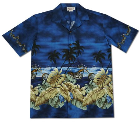 Hieroglyphics Blue Cotton Vintage Hawaiian Shirt