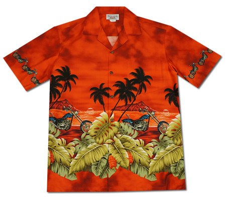 Island Choppers Orange Hawaiian Border Aloha Sport Shirt - PapayaSun
