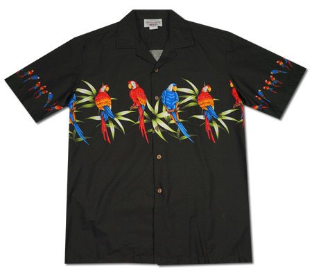Bird of Paradise Black Hawaiian Border Aloha Sport Shirt