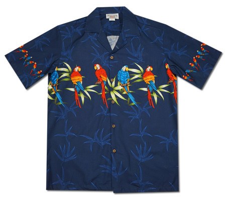 Macaw Navy Hawaiian Border Aloha Sport Shirt - PapayaSun