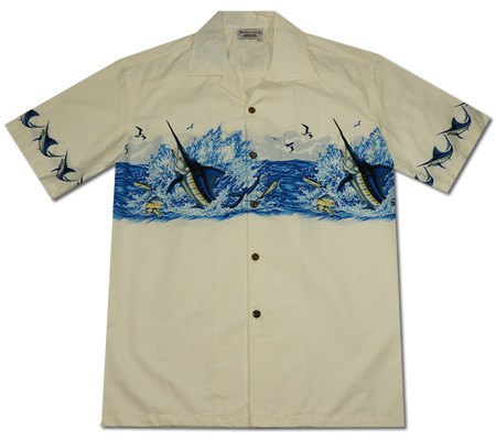 Marlin King White Hawaiian Border Aloha Sport Shirt - PapayaSun
