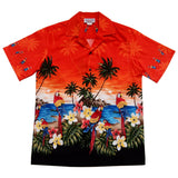 Parrot-Dise Orange Hawaiian Border Aloha Sport Shirt - PapayaSun