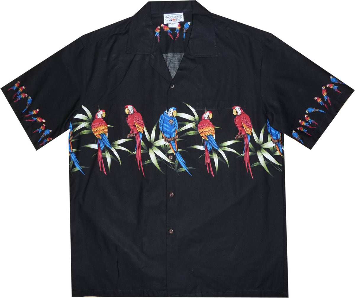 Parrot Island Black Hawaiian Border Aloha Sport Shirt - PapayaSun