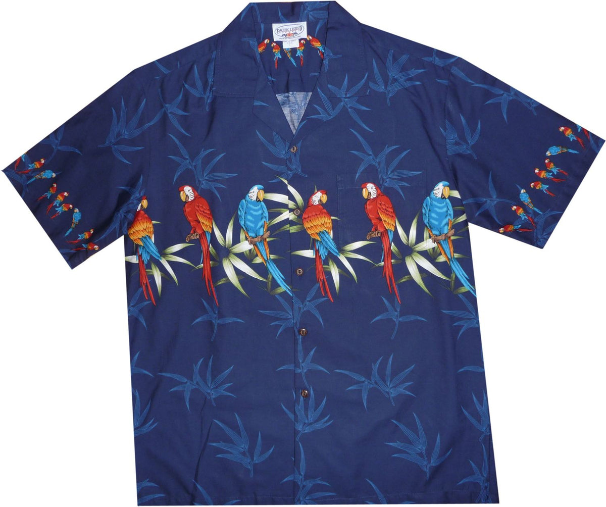 Parrot Island Blue Hawaiian Border Aloha Sport Shirt - PapayaSun