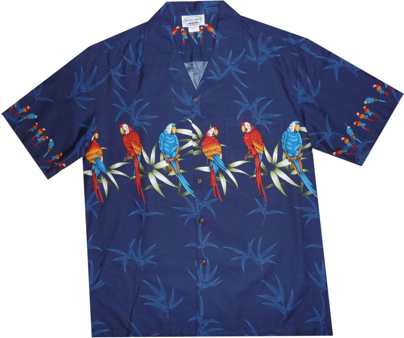 Parrot Island Blue Hawaiian Border Aloha Sport Shirt - PapayaSun
