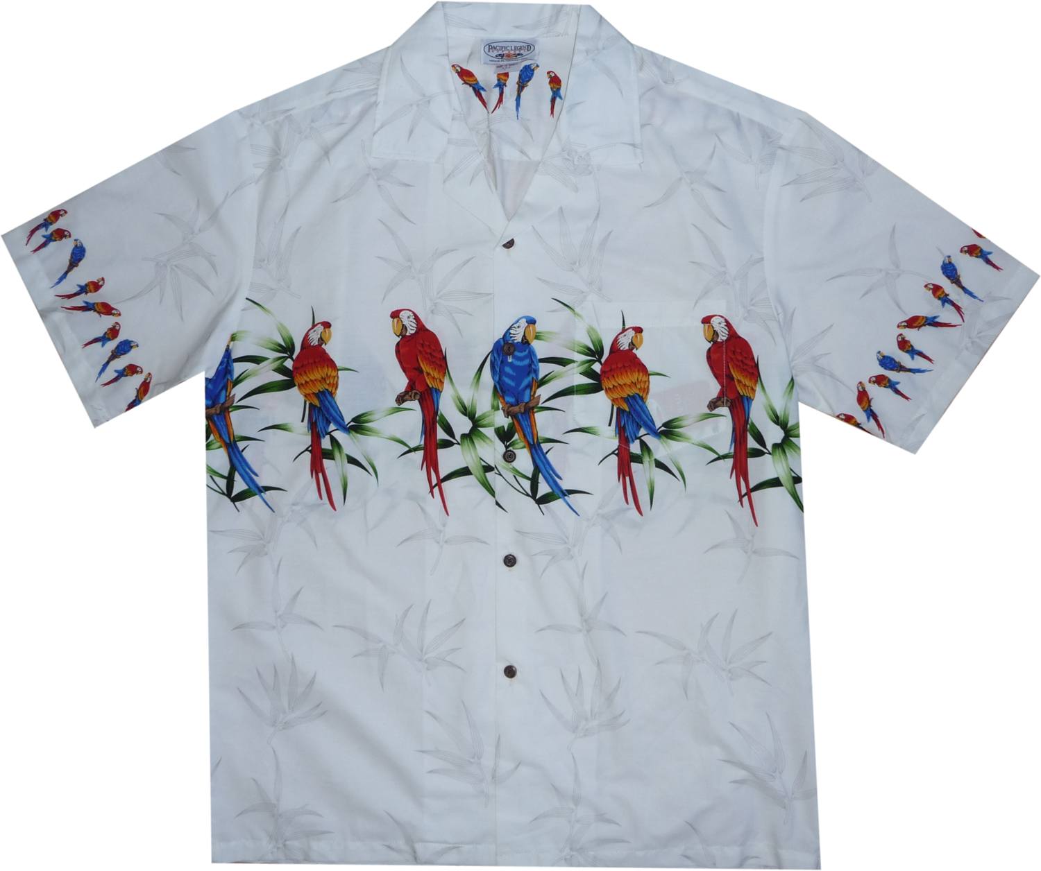 Parrot Island White Hawaiian Border Aloha Sport Shirt - PapayaSun