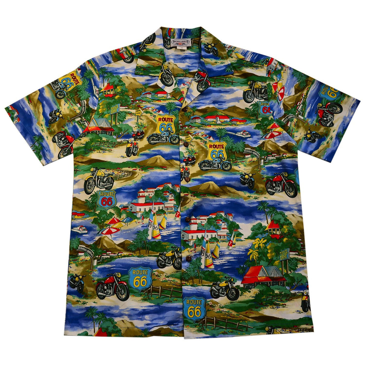 Route 66 Blue Cotton Hawaiian Shirt - PapayaSun