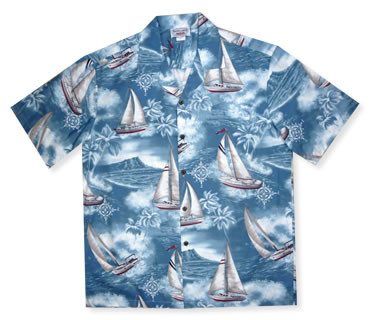 Sail Teal Hawaiian Cotton Aloha Shirt - PapayaSun
