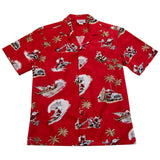 Santa Surf Red Cotton Aloha Hawaiian Print Shirt - PapayaSun