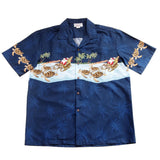 Santa Turtle Sleigh Blue Hawaiian Border Shirt - PapayaSun