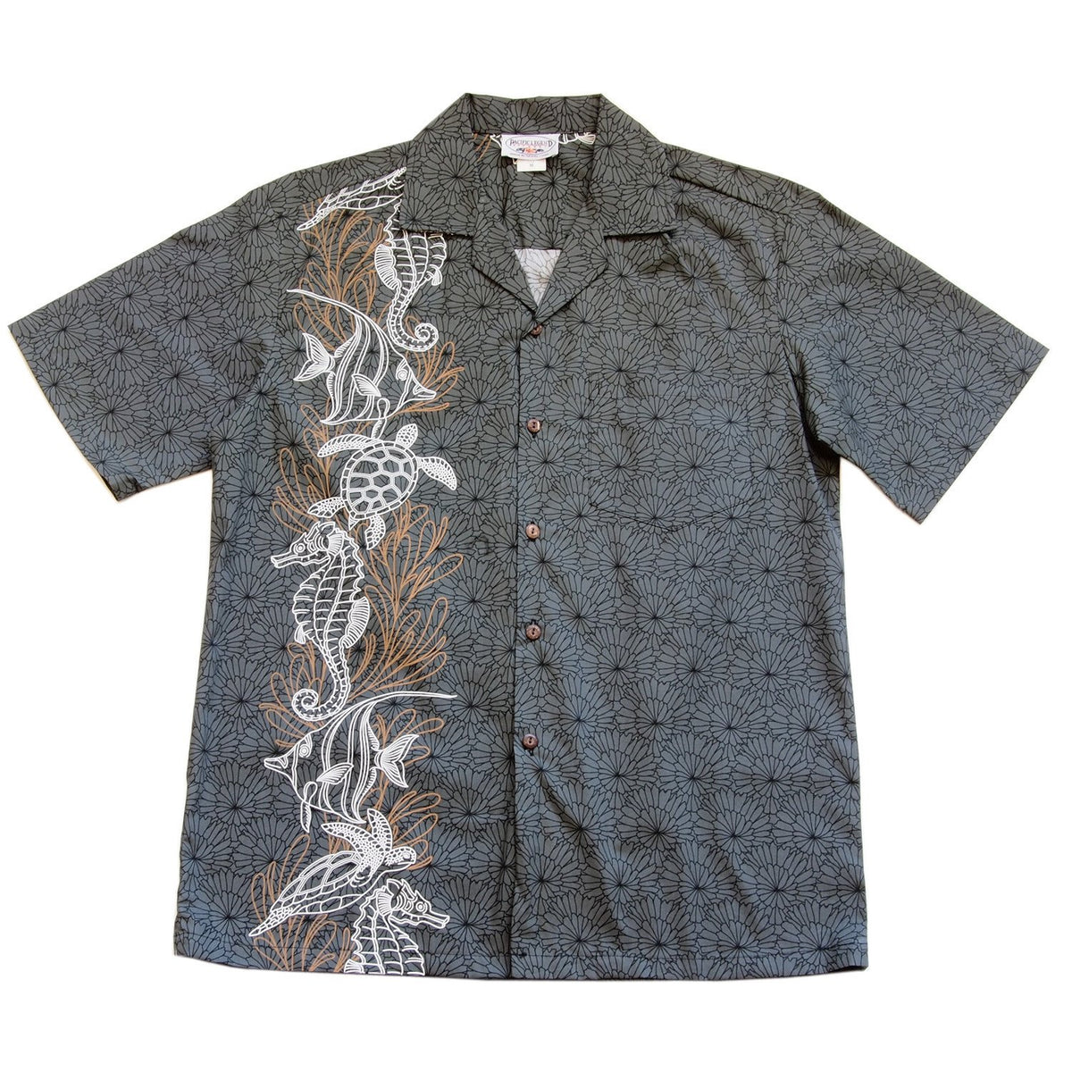 Sea Life Grey Hawaiian Border Aloha Sport Shirt - PapayaSun
