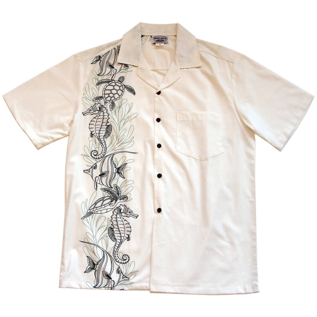 Sea Life White Hawaiian Border Aloha Sport Shirt - PapayaSun