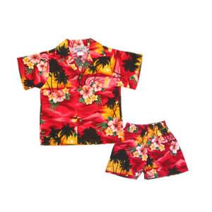 Sunburst Red Hawaiian Boy Cabana Shirt & Shorts Set - PapayaSun