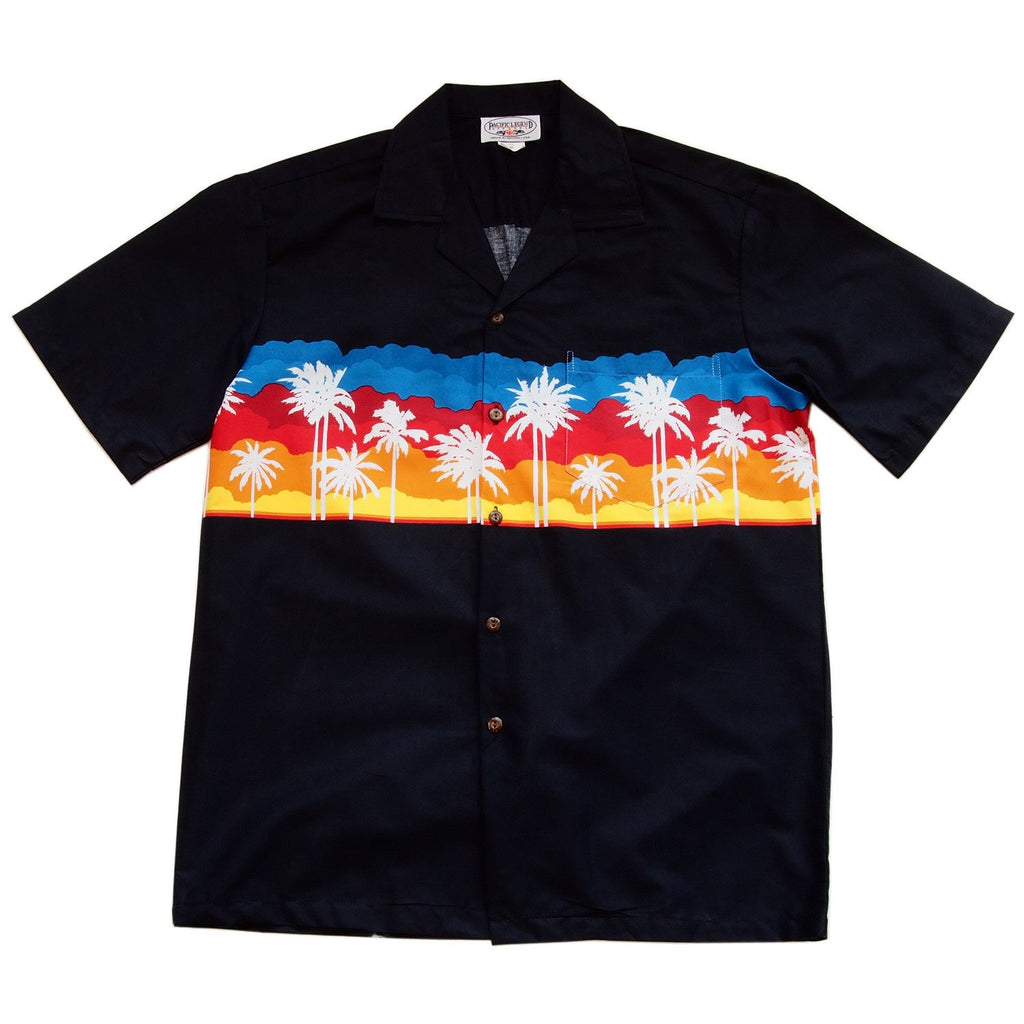 Sunset Black Hawaiian Border Aloha Sport Shirt - PapayaSun