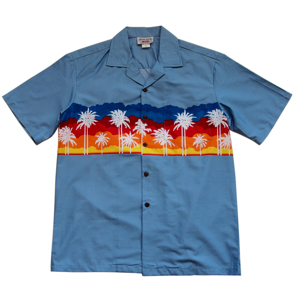 Sunset Blue Hawaiian Border Aloha Sport Shirt - PapayaSun