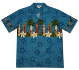 Surfboard Blue Hawaiian Border Aloha Sport Shirt - PapayaSun
