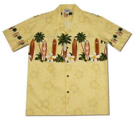 Surfboard Cream Hawaiian Border Aloha Sport Shirt - PapayaSun