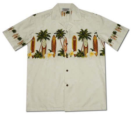 Surfboard White Hawaiian Border Aloha Sport Shirt - PapayaSun