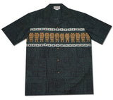 Tiki Black Hawaiian Border Aloha Sport Shirt - PapayaSun