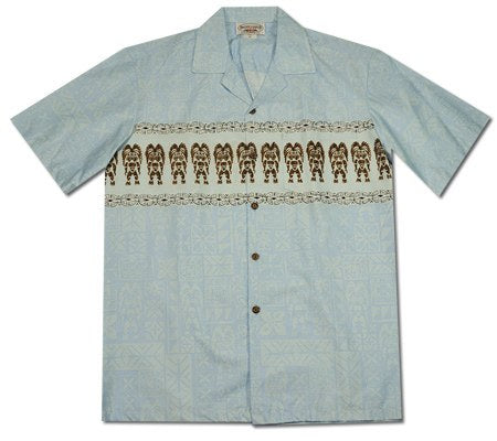 Tiki Blue Hawaiian Border Aloha Sport Shirt - PapayaSun