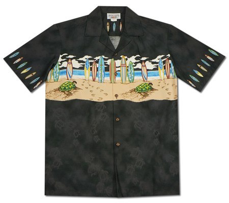 Turtle Surf Black Hawaiian Border Aloha Sport Shirt - PapayaSun