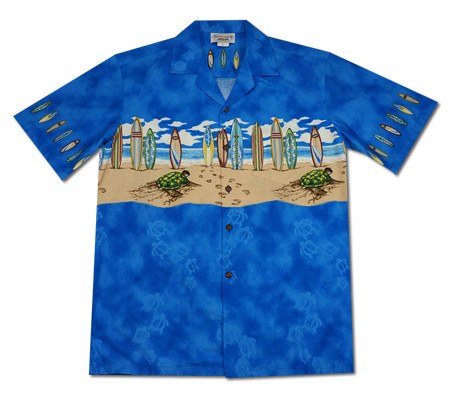 Turtle Surf Blue Hawaiian Border Aloha Sport Shirt - PapayaSun