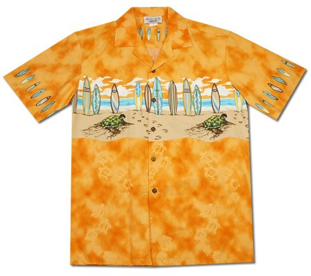 Turtle Surf Orange Hawaiian Border Aloha Sport Shirt - PapayaSun