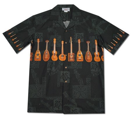 Ukulele Melody Black Hawaiian Border Aloha Shirt - PapayaSun