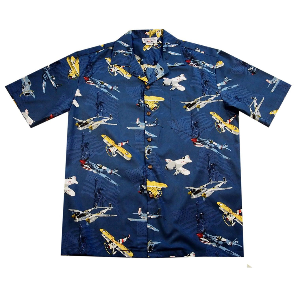 War Birds Blue Cotton Hawaiian Shirt - PapayaSun